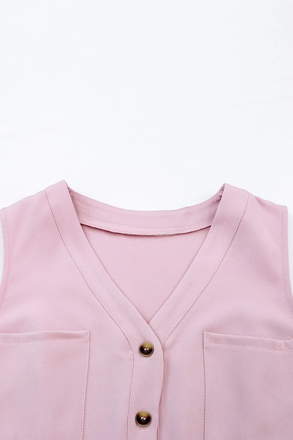 Pink Buttoned Sleeveless Cropped Jumpsuit With Sash