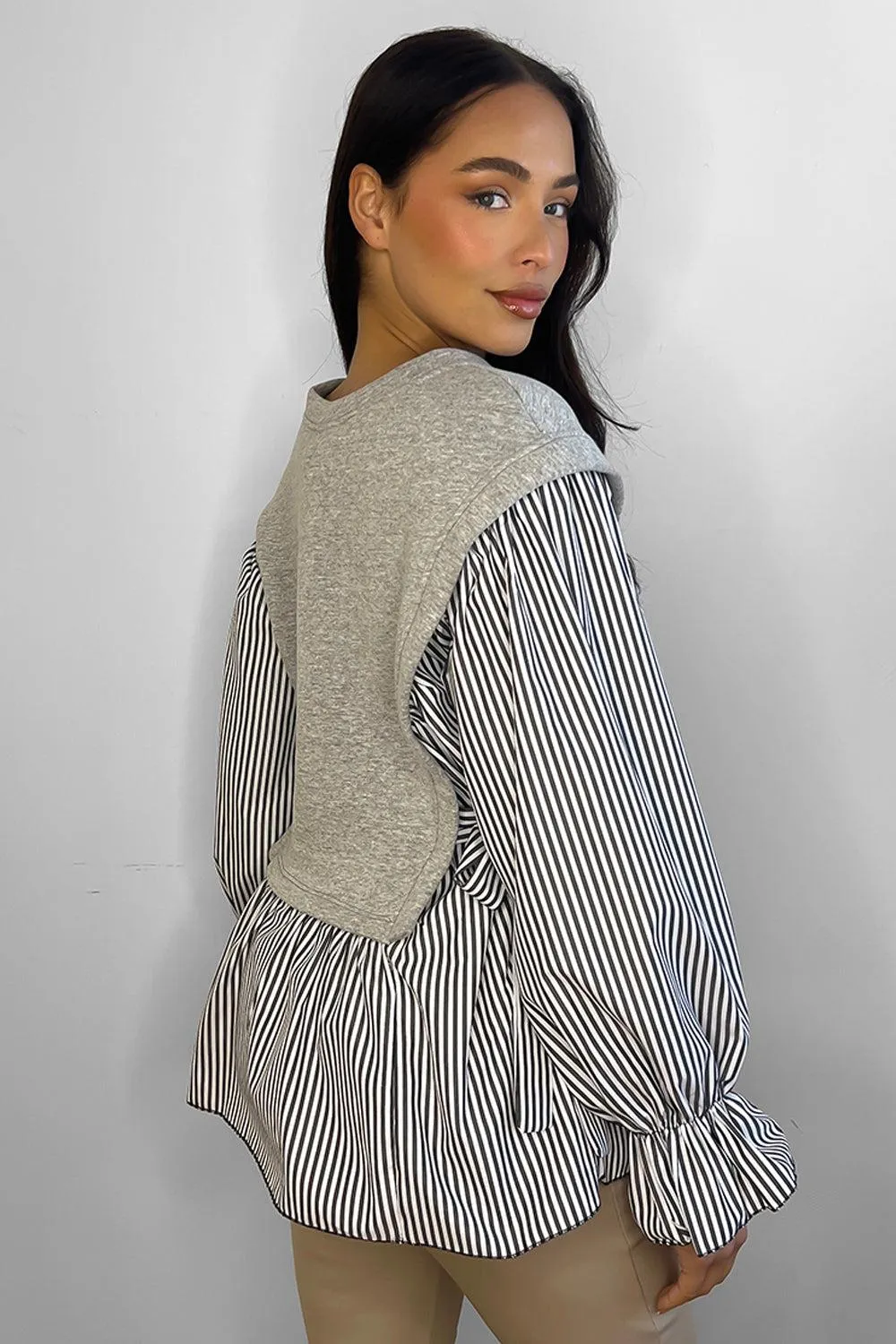 Pinstripe Shirt Details Sweatshirt