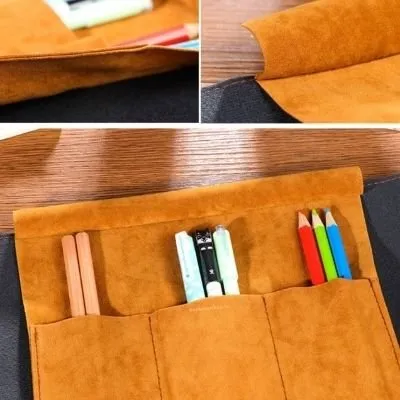 Pirate Pen Case - Roll up Leather