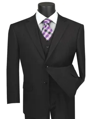 Pleated Dress Men Suits - Mens Classic Fit Vested Banker Black Pinstripe Suit