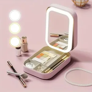 Portable LED Makeup Mirror with Storage