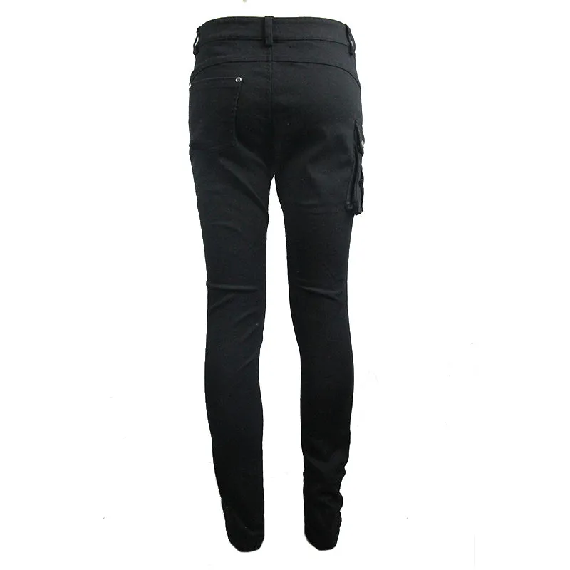 PT089 punk rock asymmetric broken hole men straight-leg pants