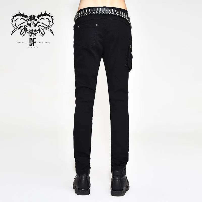 PT089 punk rock asymmetric broken hole men straight-leg pants