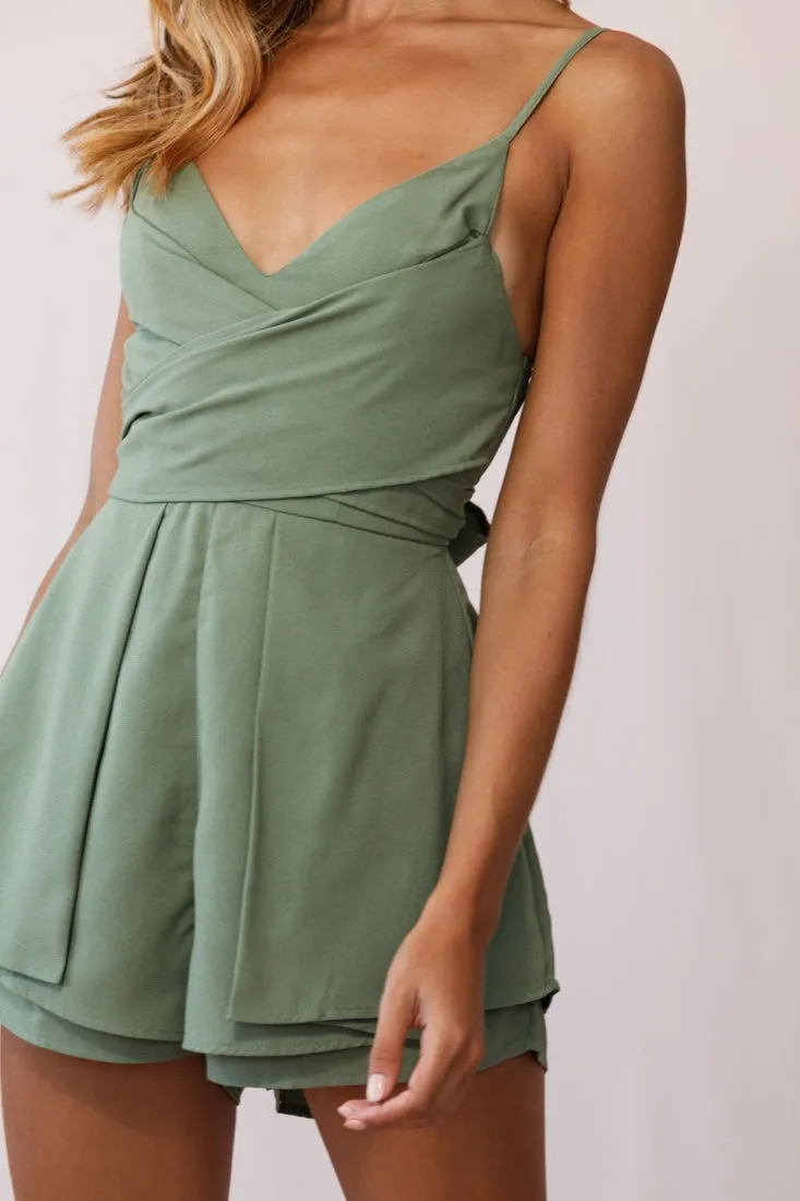 Rapture Waist Tie Romper Olive