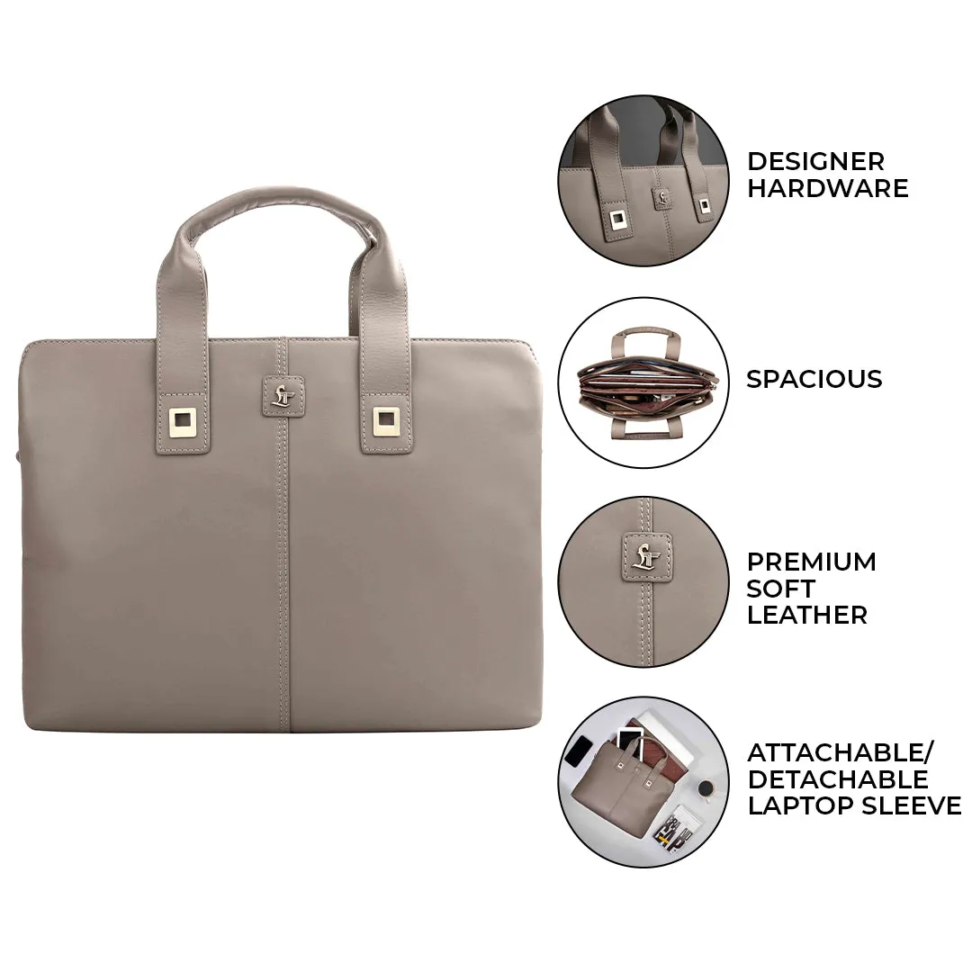 Ready to Ship Luxury Corporate Gift | Georgia Collection | Leather Laptop Bag | For Office Use | Colour - Beige