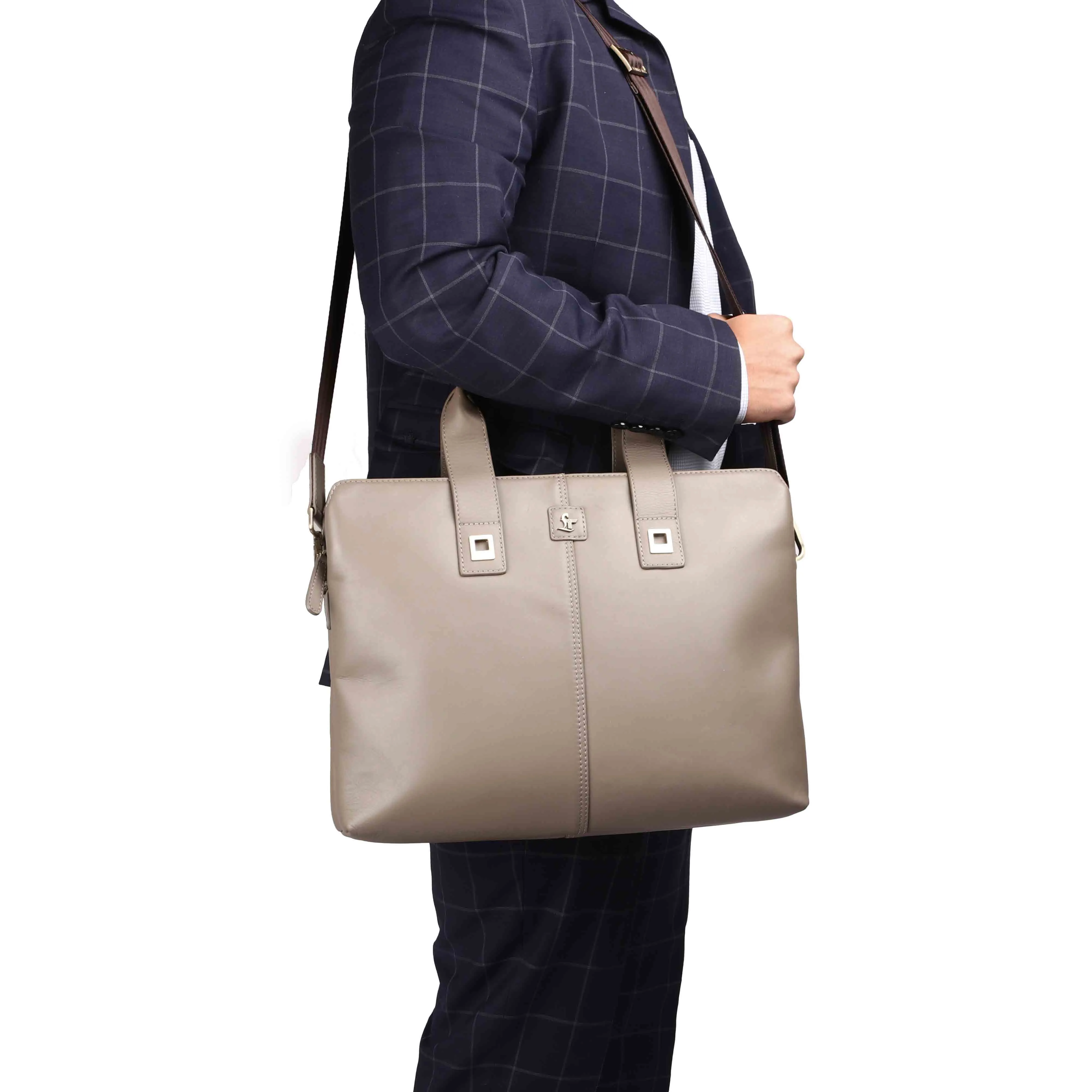 Ready to Ship Luxury Corporate Gift | Georgia Collection | Leather Laptop Bag | For Office Use | Colour - Beige