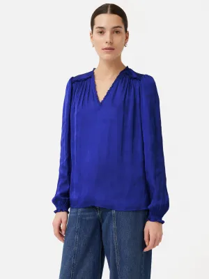 Recycled Satin V Neck Top | Blue