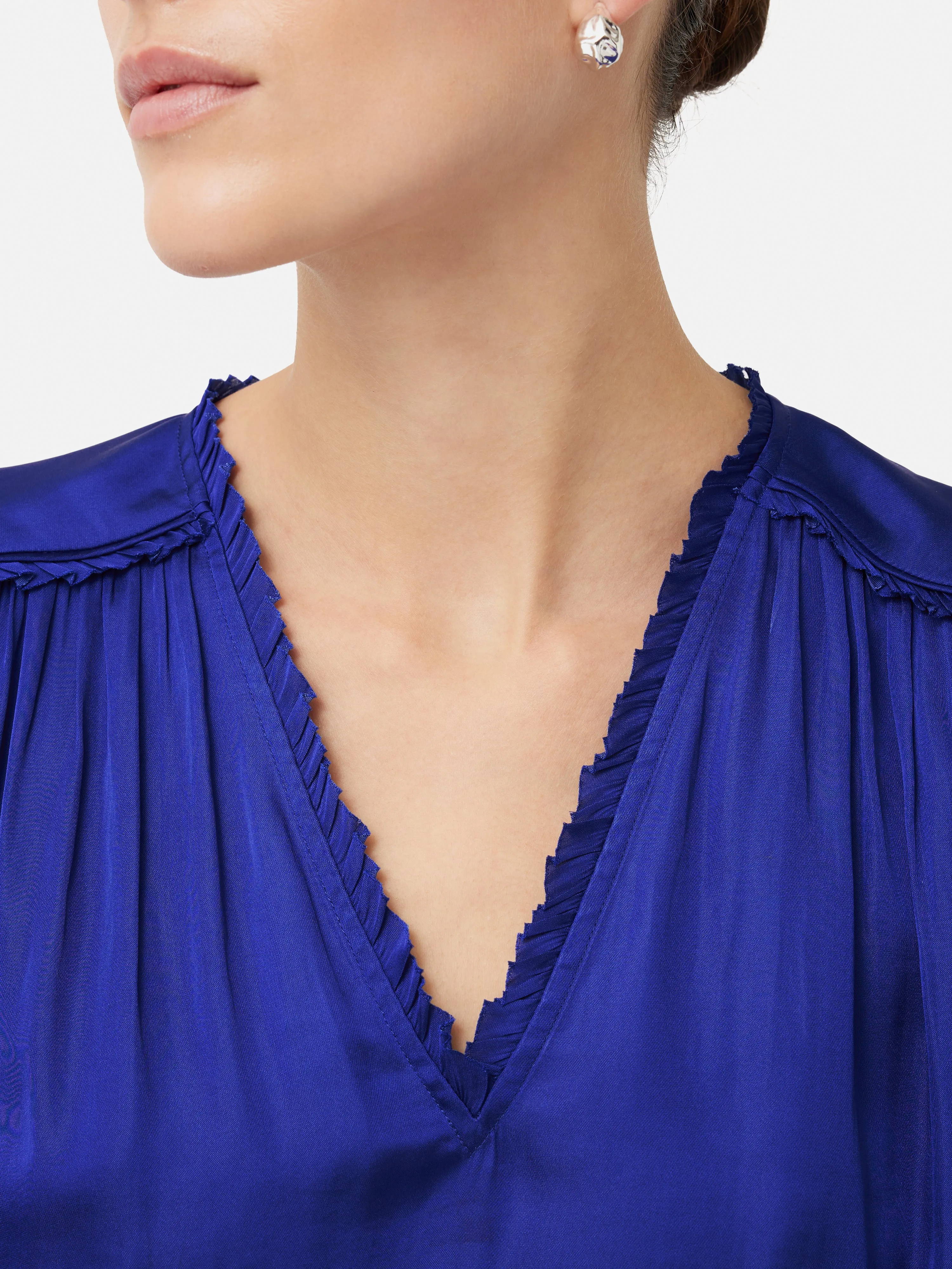 Recycled Satin V Neck Top | Blue