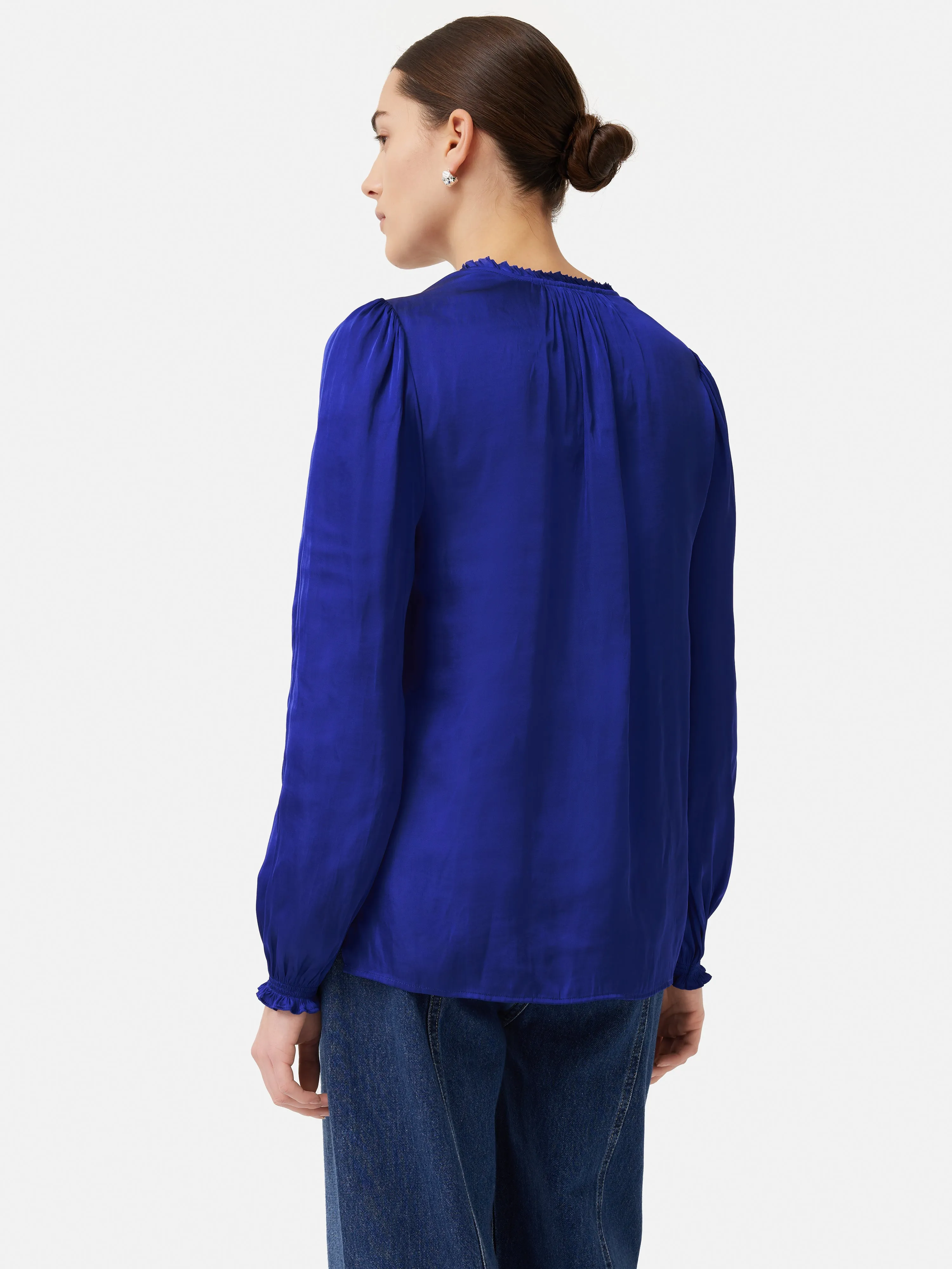 Recycled Satin V Neck Top | Blue