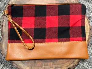 Red Buffalo Makeup Bag / Wristlet - Brown Vegan Bottom