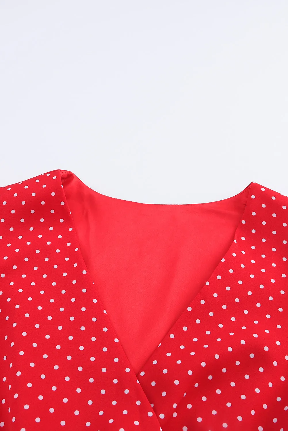 Red Polka Dot V Neck Ruffle Sleeve Short Dress