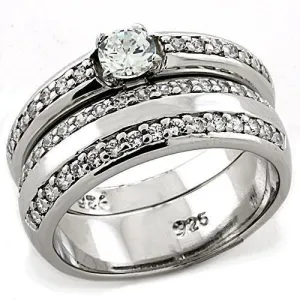 Rhodium 925 Sterling Silver Ring with AAA Grade CZ in Clear for Women Style LOAS1197