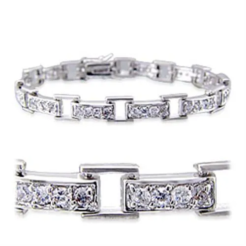 Rhodium Brass Bracelet with AAA Grade CZ in Clear for Women Style 32023