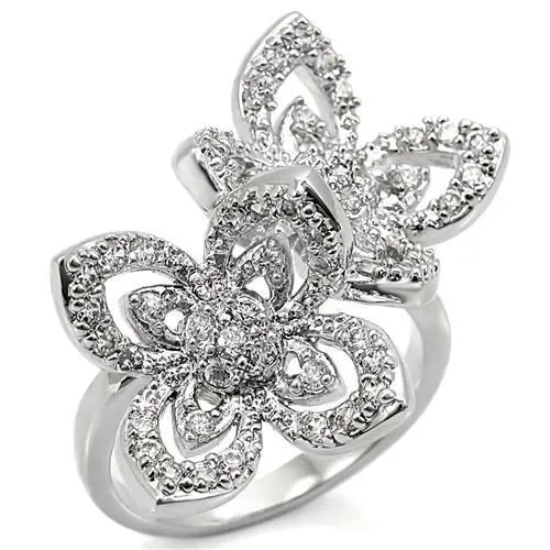 Rhodium Brass Ring with AAA Grade CZ in Clear for Women Style 0W336