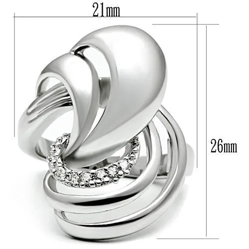 Rhodium Brass Ring with AAA Grade CZ in Clear for Women Style 3W237