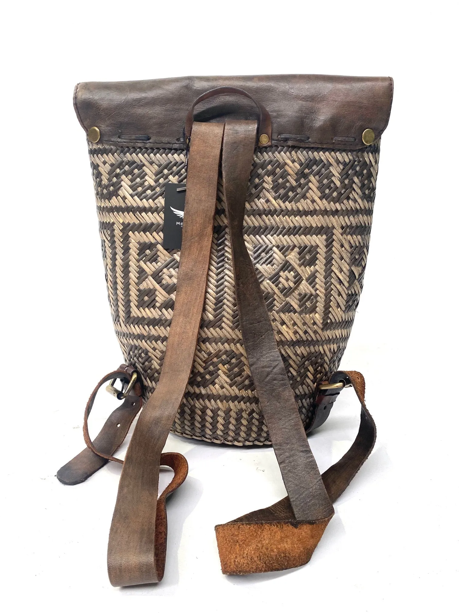 Rustic Rattan Leather Backpack