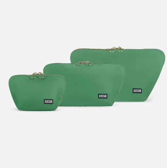 Satin Makeup Bag - Kelly Green/Navy