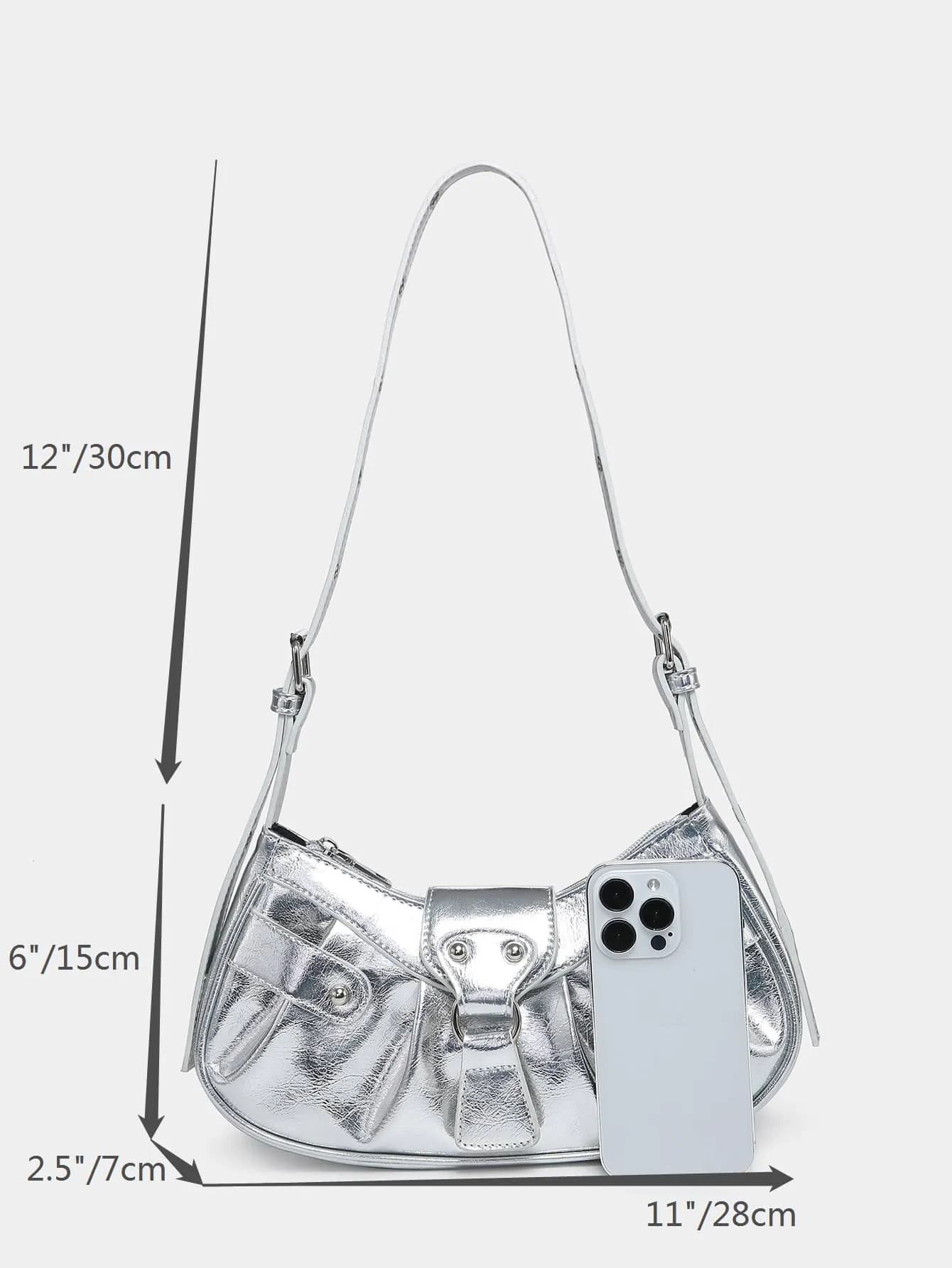 SHEIN Metallic Buckle Decor Hobo Bag For Girls