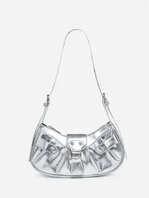 SHEIN Metallic Buckle Decor Hobo Bag For Girls