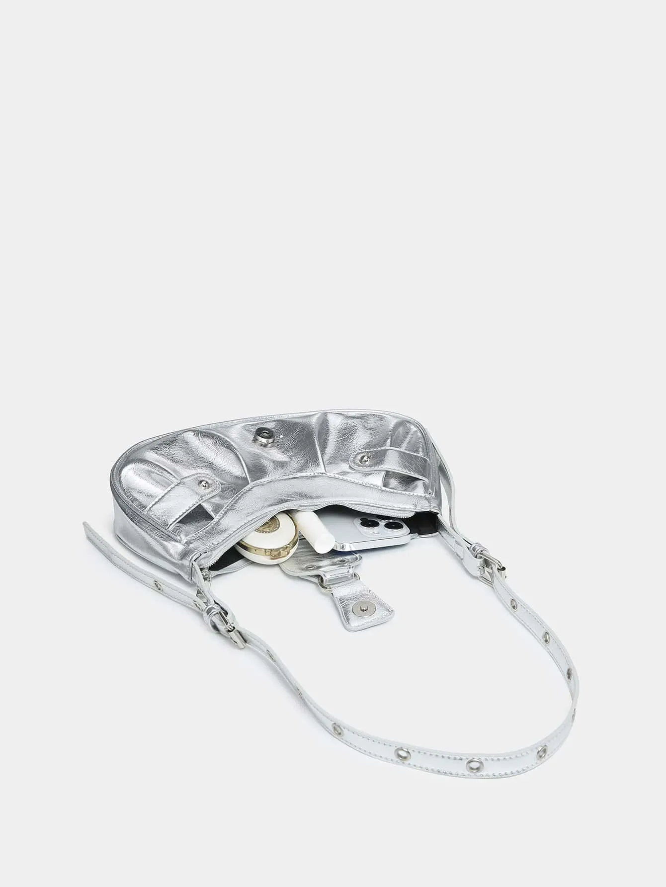 SHEIN Metallic Buckle Decor Hobo Bag For Girls