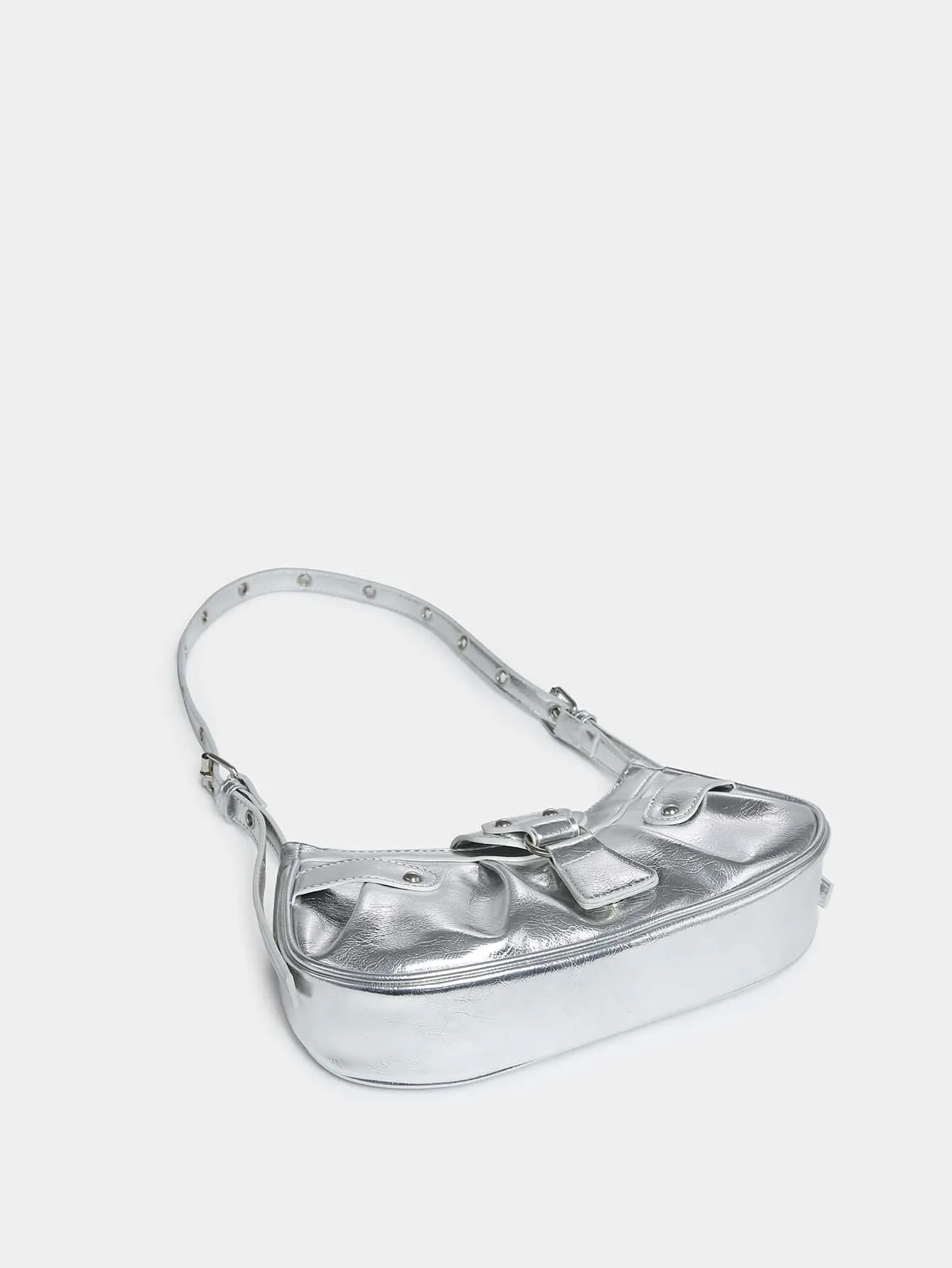 SHEIN Metallic Buckle Decor Hobo Bag For Girls