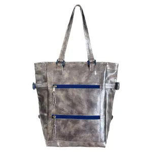 Space Odyssey Silver Repurposed Leather Tote Backpack