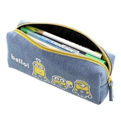 SUN-STAR Minions Pen Case Cartoon Joint Denim Pencil Case Pen Case Pencil Box Pencil Bag Light Blue