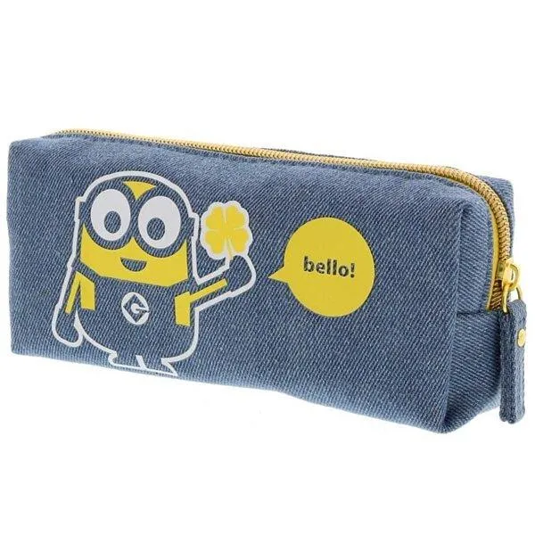 SUN-STAR Minions Pen Case Cartoon Joint Denim Pencil Case Pen Case Pencil Box Pencil Bag Light Blue