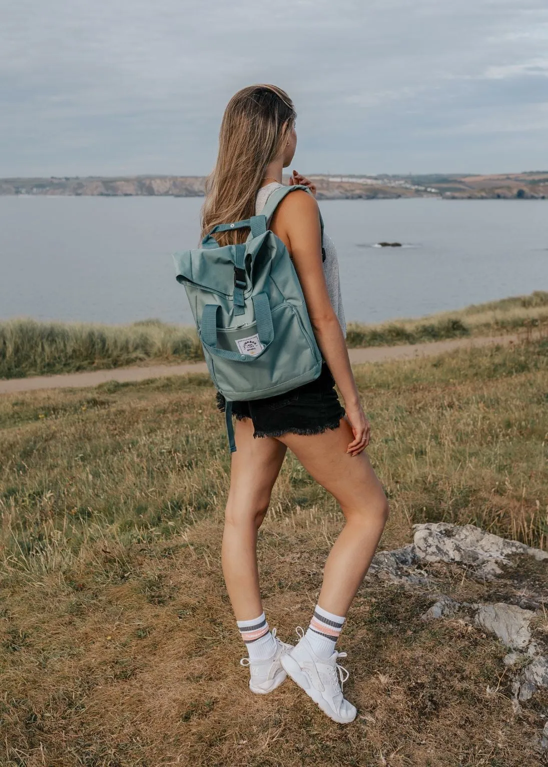 'The Everyday' Recycled Roll-Top Backpack in Sage Green