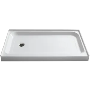 Tier 60" x 32" x 5.5" Left Drain Acrylic Shower Base in Glossy White