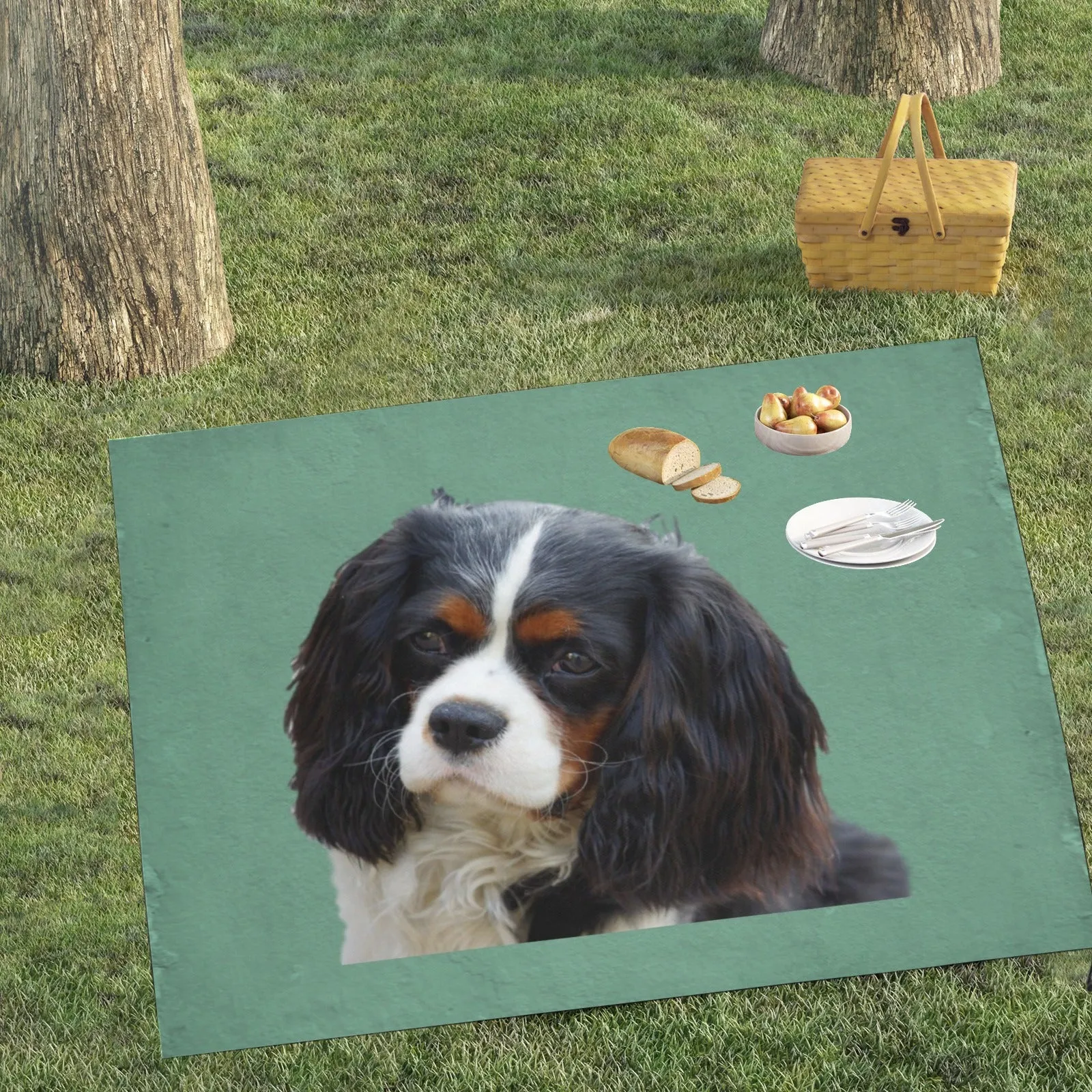 Tri Cavalier King Charles Spaniel Picnic Mat