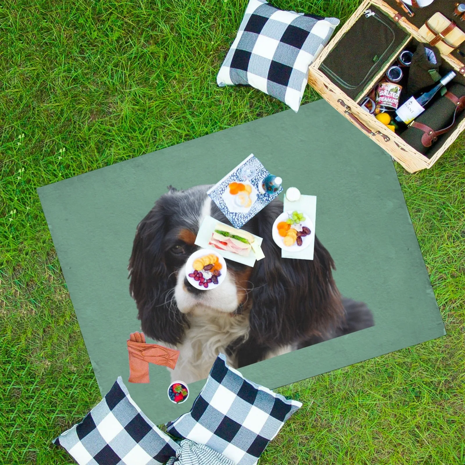 Tri Cavalier King Charles Spaniel Picnic Mat