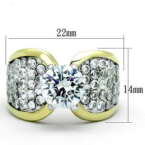 Two-Tone IP Gold (Ion Plating) Stainless Steel Ring with AAA Grade CZ in Clear for Women Style TK1547