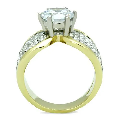 Two-Tone IP Gold (Ion Plating) Stainless Steel Ring with AAA Grade CZ in Clear for Women Style TK1547