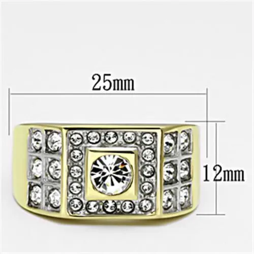 Two-Tone IP Gold (Ion Plating) Stainless Steel Ring with Top Grade Crystal in Clear for Women Style TK762