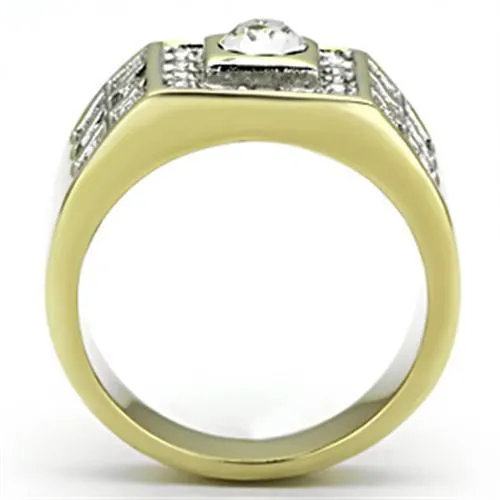 Two-Tone IP Gold (Ion Plating) Stainless Steel Ring with Top Grade Crystal in Clear for Women Style TK762