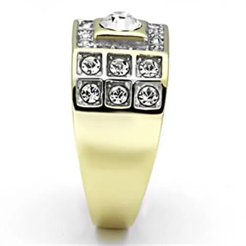 Two-Tone IP Gold (Ion Plating) Stainless Steel Ring with Top Grade Crystal in Clear for Women Style TK762