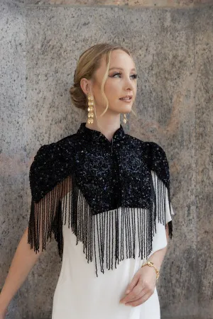 Velvet Floral Fringe Capelet