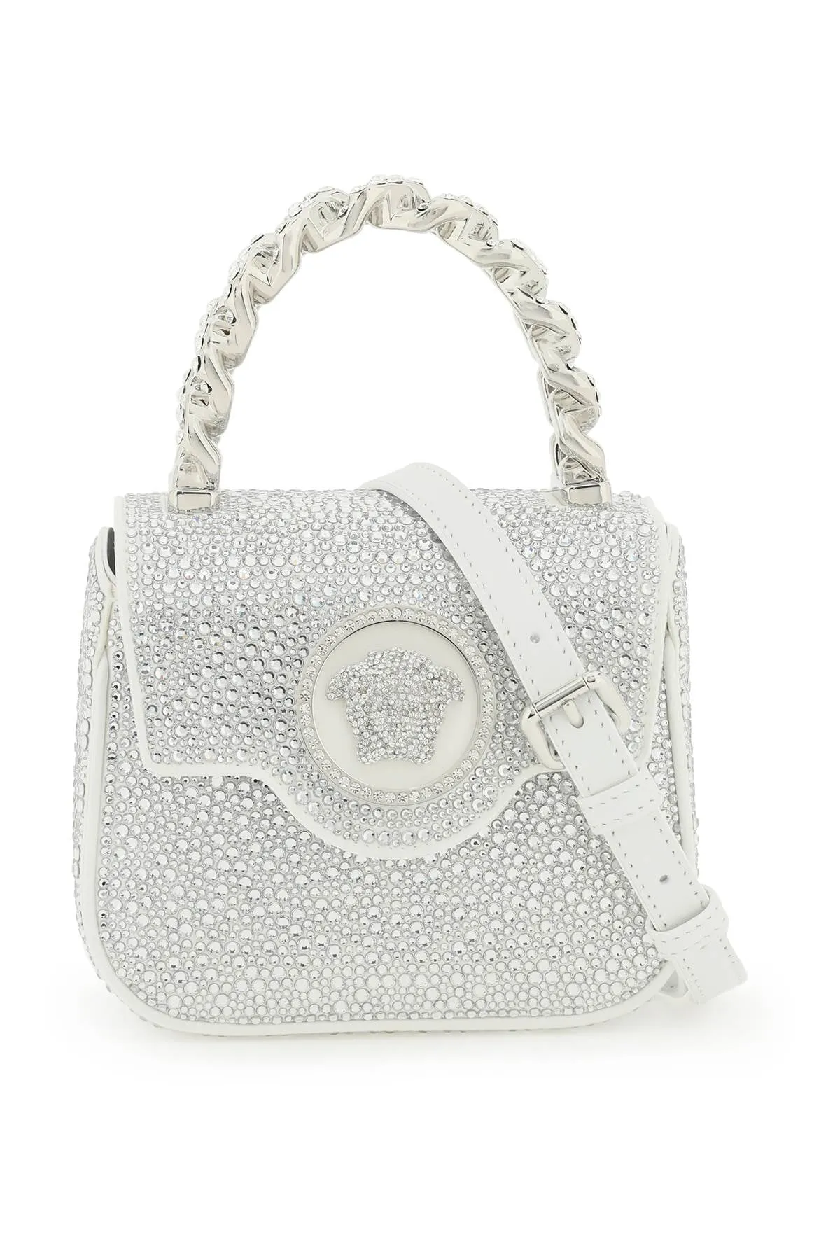 Versace La Medusa Handbag With Crystals Silver