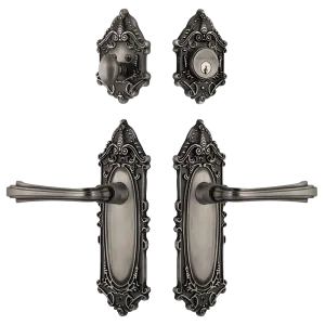 Victorian Entry Set with Fleur Lever in Antique Pewter