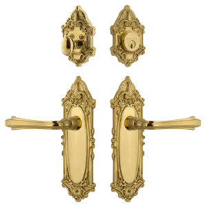 Victorian Entry Set with Fleur Lever in Polished Brass