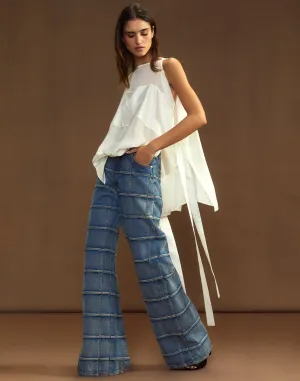 Windowpane Wide-Leg Jeans