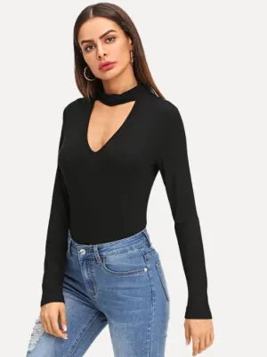 Women Asymmetric Cutout Fitted Long Sleeve Night Out Tee