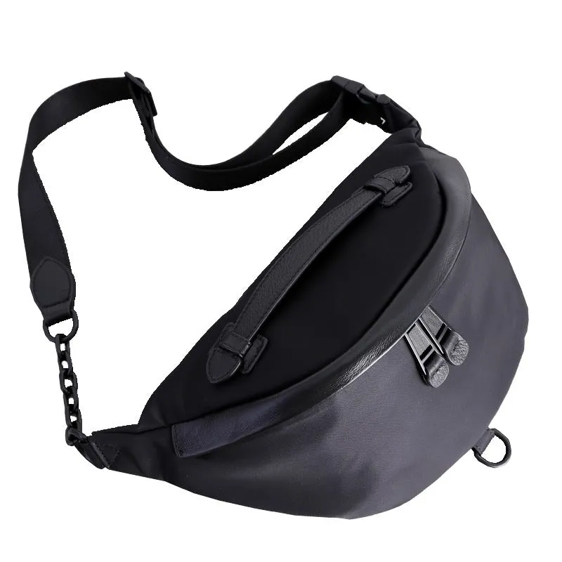 Womens Black Nylon Leather Fanny Pack Nylon Chest Bag Womens Hip Bag Waist Bag For Women