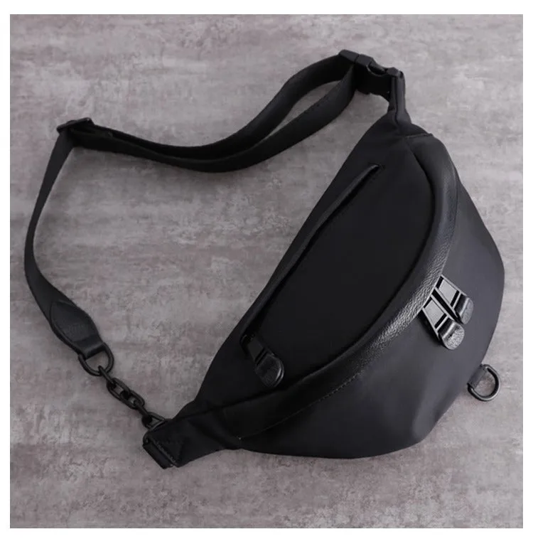 Womens Black Nylon Leather Fanny Pack Nylon Chest Bag Womens Hip Bag Waist Bag For Women