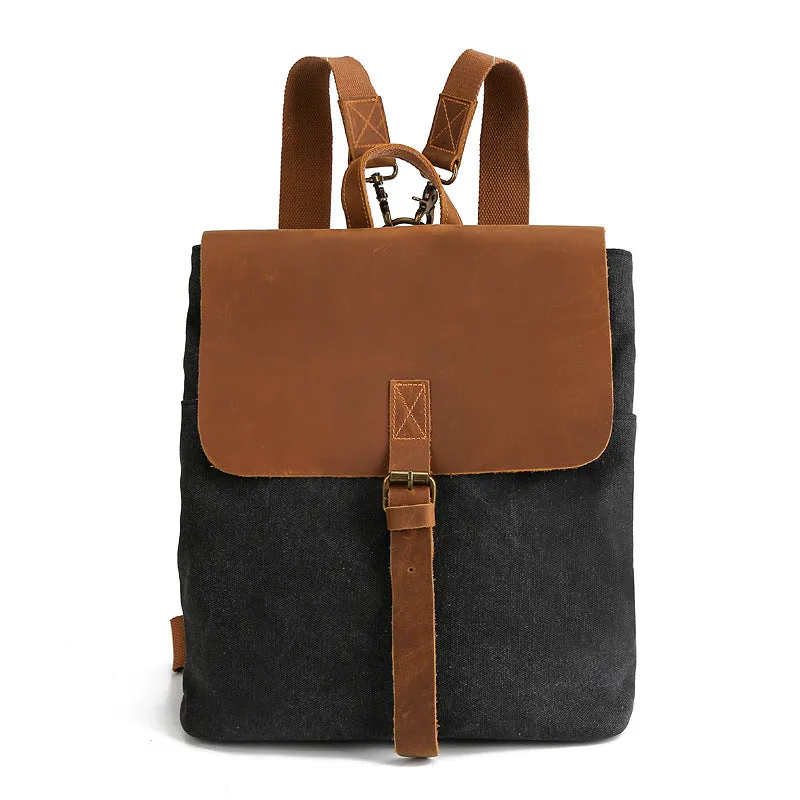 Women's Canvas Backpack  New Vintage Backpack Crazy Horse Leather Women's Bag HOTan and NEWn Simple Backpack Shoulder Messenger Bag