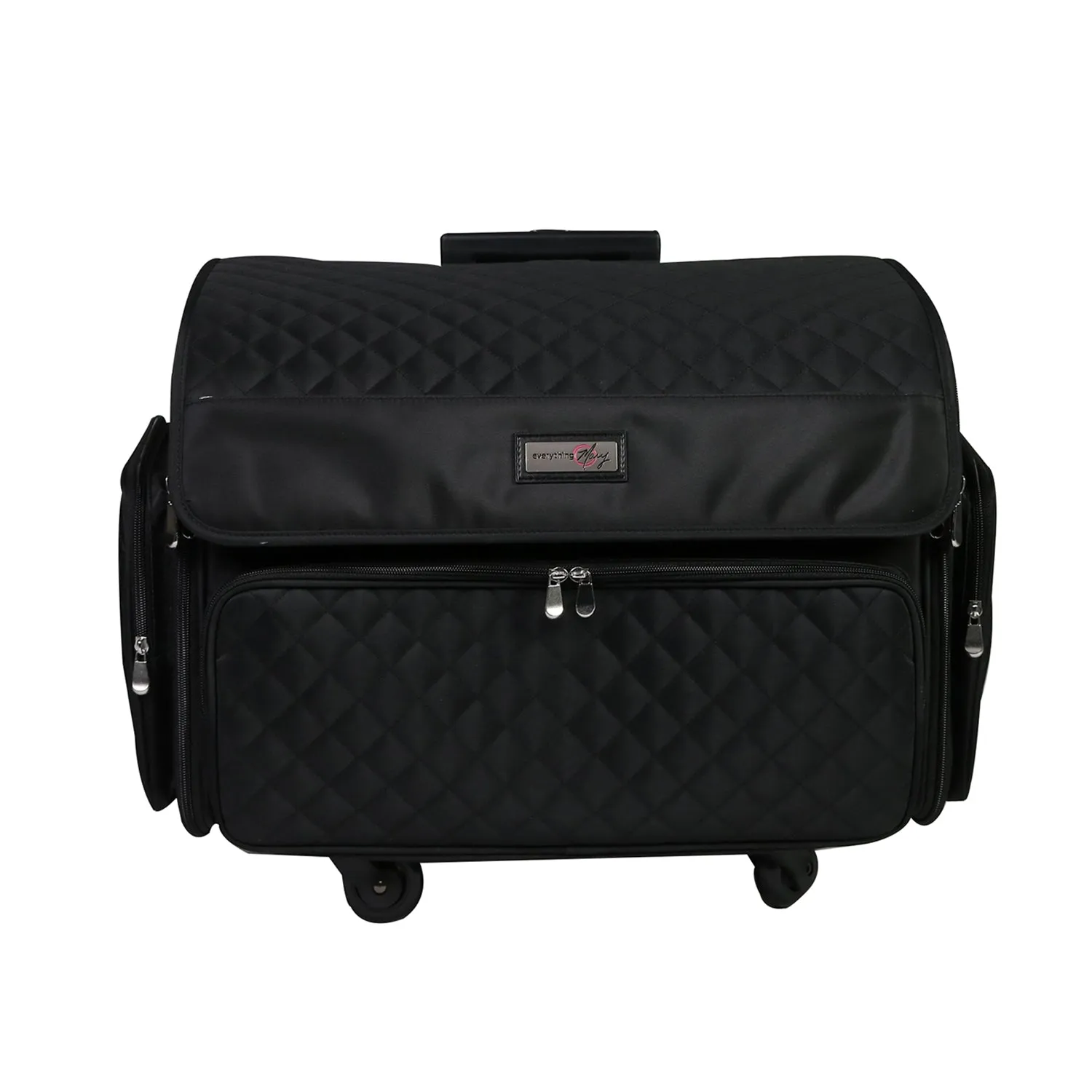 XL 4 Wheel Collapsible Deluxe Rolling Sewing Machine Storage Case, Black Quilted