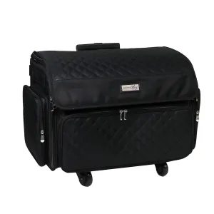 XL 4 Wheel Collapsible Deluxe Rolling Sewing Machine Storage Case, Black Quilted