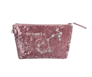 Zodiac Pink Crushed Velvet Large Makeup Bag -  Scorpio